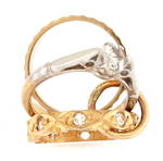 9ct yellow and white gold '3 x ring' charm