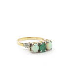 18ct yellow gold and platinum natural emerald and opal vintage ring