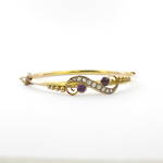 9ct rose gold amethyst and pearl set antique hinged bracelet with safety chain