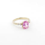 9ct yellow and white gold synthetic pink sapphire and diamond set ring