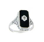10ct white gold onyx and diamond set unisex ring