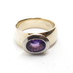 9ct yellow and white gold handmade rub over amethyst set ring