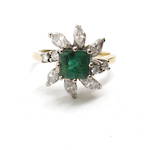 18ct yellow gold handmade emerald and diamond set ring