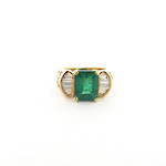 18ct yellow gold emerald and baguette cut diamond ring
