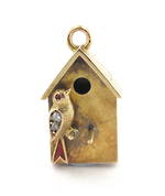 15ct yellow gold antique bird house charm set with 2 rose cut diamonds and enamel