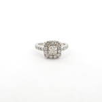 Platinum cushion cut diamond halo style ring with shoulder diamonds