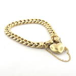 9ct yellow gold curb link heart padlock bracelet