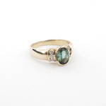 9ct yellow gold green tourmaline and diamond set ring