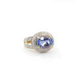 14ct yellow gold tanzanite and diamond set cluster ring