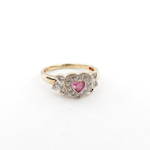 9ct yellow and white gold pink sapphire and diamond heart shaped cluster ring