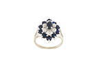 14ct white gold natural sapphire and diamond cluster ring