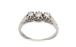 18ct white gold and platinum vintage three stone diamond set ring