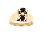 9ct yellow gold garnet and pearl dress ring