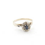 9ct yellow and white gold sapphire and diamond cluster ring