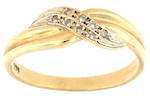 9ct yellow and white gold cross over style diamond set ring