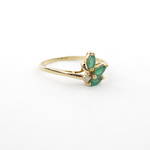 14ct yellow gold natural emerald and diamond leaf style ring