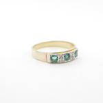 9ct yellow and white gold vintage natural emerald and diamond set ring