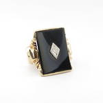10ct yellow and white gold vintage onyx and diamond set ring