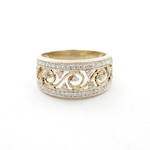 9ct yellow and white gold patterned open band multi diamond set ring