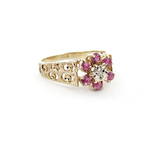 9ct yellow and white gold natural ruby and diamond flower cluster ring