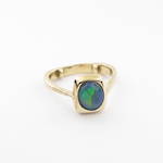 9ct yellow gold solid black opal ring