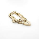 9ct yellow gold chunky curb link bracelet with heart padlock and safety chain