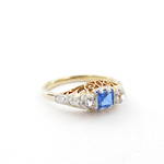 18ct yellow gold/platinum zircon and synthetic sapphire set dress ring