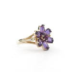 9ct yellow gold amethyst 'flower' ring