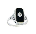 10ct white gold onyx and diamond set unisex ring