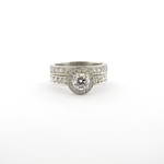 Platinum diamond cluster ring and platinum diamond wedding band set