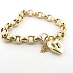9ct yellow gold oval belcher link heart padlock bracelet