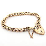 9ct rose gold curb link heart padlock bracelet