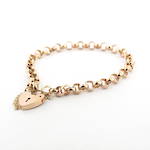 9ct rose gold belcher link heart padlock bracelet
