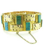 18ct yellow gold and turquoise flexible patterned bracelet