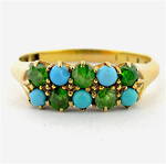 18ct yellow gold turquoise and demantoid garnet ring
