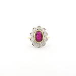 18ct yellow & white gold ruby and diamond cluster ring