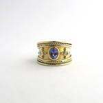 18ct yellow gold & platinum tanzanite and diamond ring