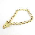 9ct yellow gold curb link heart padlock bracelet