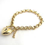 9ct yellow gold belcher link heart padlock bracelet