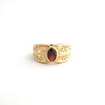 9ct yellow gold filigree style garnet ring