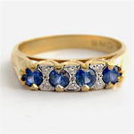 9ct yellow gold ceylon 4 stone sapphire and diamond ring