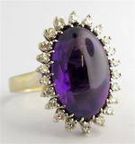 14ct white gold amethyst and diamond cluster ring
