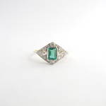 18ct yellow & white gold Art Deco style emerald and diamond ring