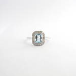18ct white gold Art Deco style aquamarine and diamond ring