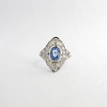 18ct white gold Art Deco style ceylon sapphire and diamond ring