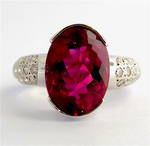 14ct white gold rubellite and diamond ring
