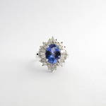 14ct white gold tanzanite and diamond cluster ring