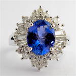 14ct white gold tanzanite and diamond cluster ring