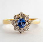 9ct yellow gold ceylon sapphire and diamond cluster ring