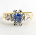 9ct yellow gold ceylon sapphire and diamond cluster ring